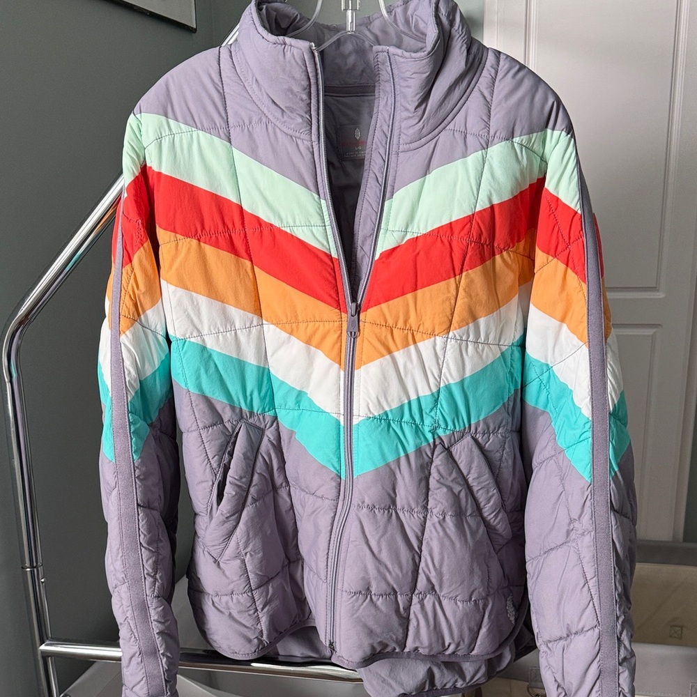 Free People Chevron Quilted Jacket in Lavender/gray